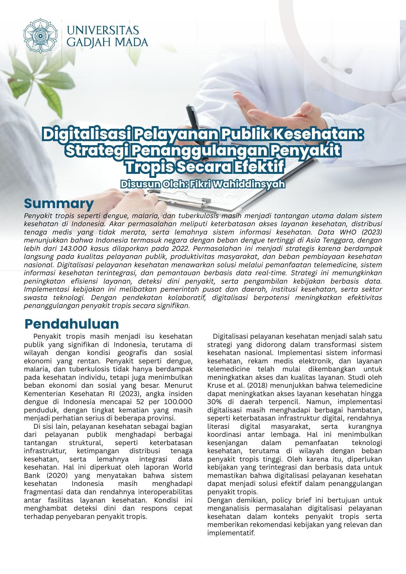 Policy Brief Bidang Kedokteran Tropis